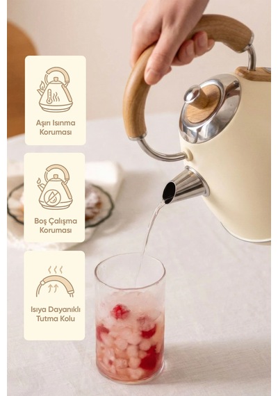 Fressi FR-KT07 Retro Mavera 1,7 L Ahşap Kulp Detaylı Kettle Su Isıtıcısı