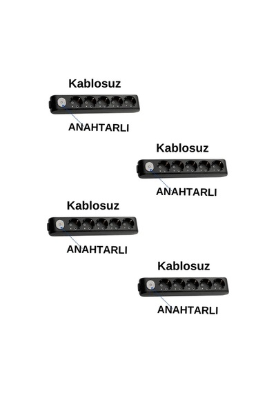 Viko 5'li Beşli Priz Topraklı Anahtarlı Klemensli Kablosuz Siyah 4 Adet