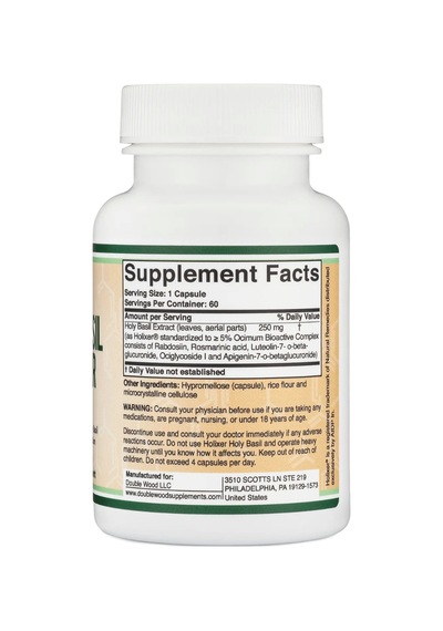 Double Wood Holixer Holy Basil Extract 250mg 60 Capsul.3838