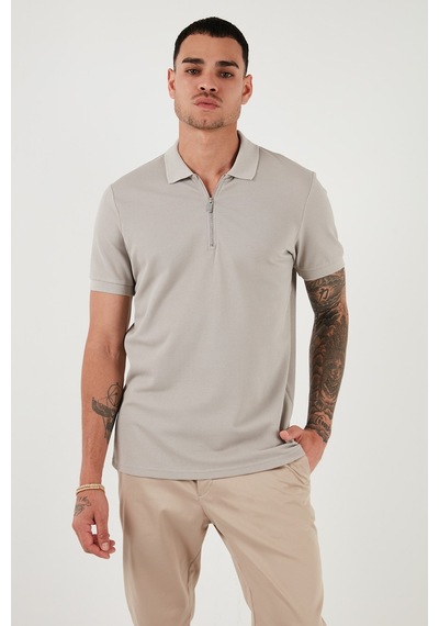 Buratti Pamuklu Regular Fit Fermuarlı Erkek Polo Yaka T Shirt 5902915 Gri