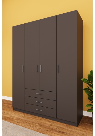 Asra Trend 4 Kapaklı Gardırop G-02 %100 MDF 3 Çekmeceli Fonksiyonel Elbise Dolabı Antrasit Asra Trend 4 Kapaklı Gardırop G-02 %100 MDF 3 Çekmeceli Fonksiyonel Elbise Dolabı Antrasit