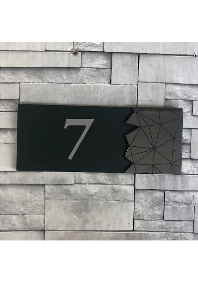 Modern Yazılı Dekoratif Aynalı Füme Kapı Numarası (457013486)
