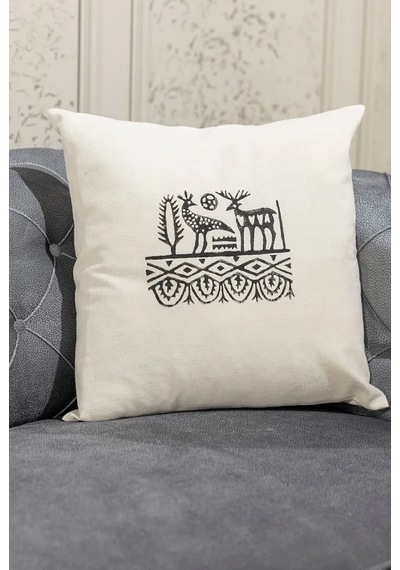 Etnik Hitit Desen El Baskısı Kırlent Kılıfı 2 Li 45x45 Cm %100 Or