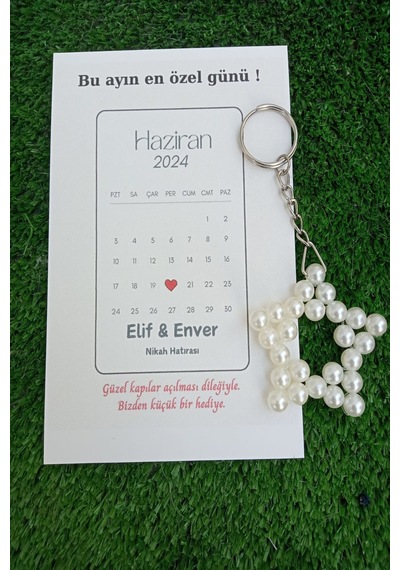 20 Adet Takvim Konsept Kuşe Kartlı İnci Yıldız Anahtarlık - Nikah