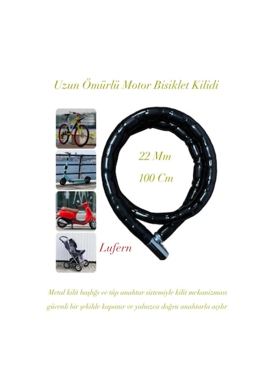 Uzun Ömürlü Motor Bisiklet Kilidi Scooter Metal Kilit Başlık Tüp Anahtar Güvenli Park 22 Mm X 100 Cm