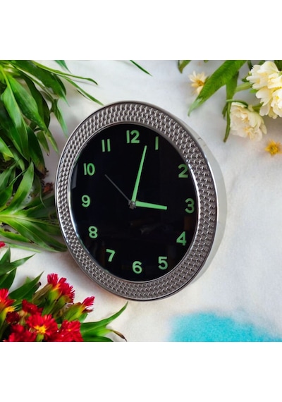 Fosforlu 3d Kabartma Rakam Gümüş Krom Renkli Duvar Saati Çap 33cm Gümüş