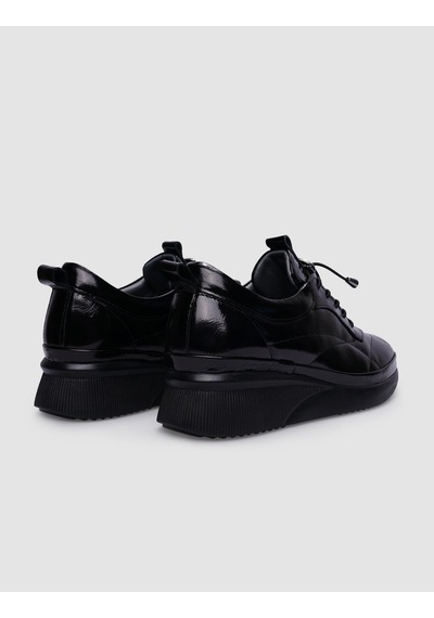 %100 Hakiki Deri Siyah Bağcıklı Kadın Günlük Ayakkabı-siyah Siyah