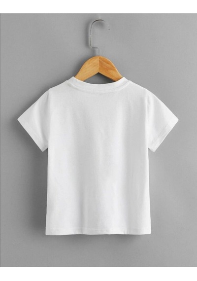 Ayıcık Baskı Detaylı Kısa Kollu %100 Pamuklu Beyaz Çocuk T-shirt Beyaz Ayıcıklı