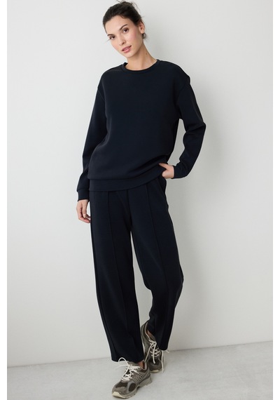 Penti Siyah Bisiklet Yaka Oversize Modal Kısa Sweatshirt