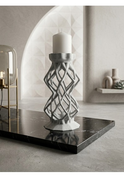 3D Mumluk Şamdan Mermer Desenli Salon Aksesuarı