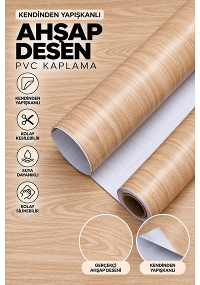 Deconitte Premium Kendinden Yapışkanlı Doğal Açık Meşe Ahşap Desen Mobilya Dolap Masa Tezgah Kaplama Folyosu 60x100cm