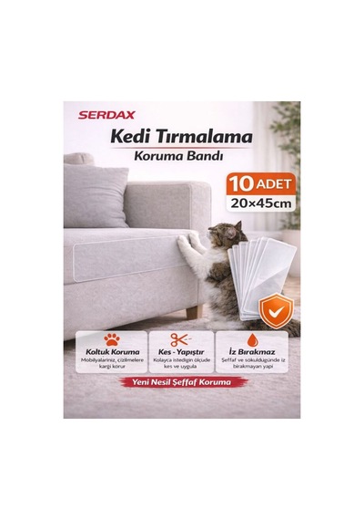Kendinden Yapışkanlı Kedi Tırmalama Koruma Bandı 20x45 Cm Şeffaf Koltuk Duvar Çizik Önleyici Şeffaf