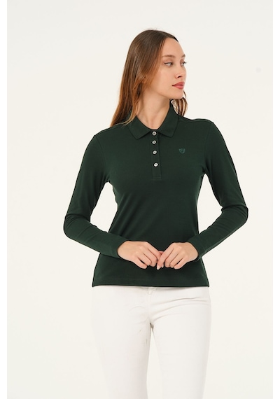 Msw Kadın Uzun Kollu Regular Fit Polo Yaka T-shirt Nefti