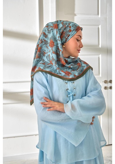 Silk Home Velora Eşarp 161001-17 Koyu Yeşil, Turuncu, Çelik Mavi, Bebe Mavi