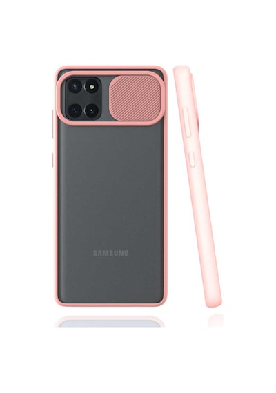 Ekılıf - Samsung Galaxy A81 Note 10 Lite Uyumlu Kılıf Slayt Sürgülü Arkası Buzlu Lensi Kapak - Pembe Açık