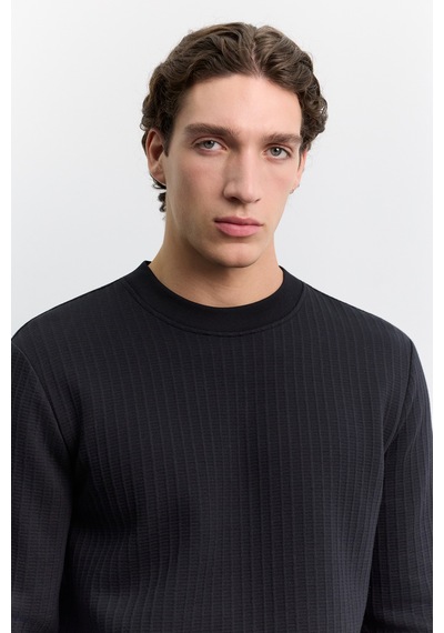 Avva Erkek Siyah Bisiklet Yaka Kolay Ütülenen Jakarlı Regular Fit Sweatshirt A62y1250