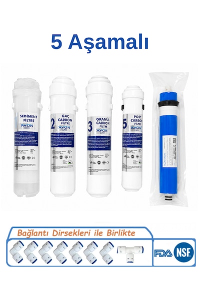Avon Class 5 Aşamalı Su Arıtma Filtresi Kapalı Kasa Seti Vontron Membranlı Sediment Gac Karbon Granül Karbon Post Karbon 80 Gpd Ro Membran Filtre