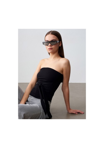 Dilvin 32841 Bağlamalı Bandeau Top Siyah