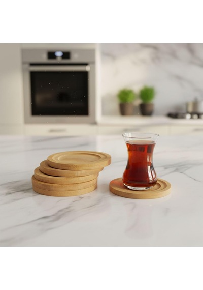 Deconox Bambu Yuvarlak Çay Tabağı Bardak Altlığı 6'li Set, Dekoratif Bambu Altlık Çok Renkli