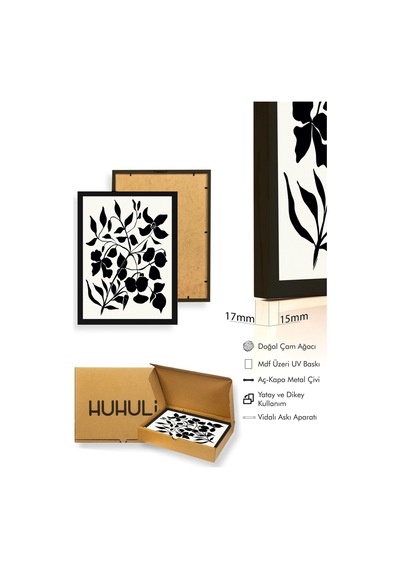 Doğal Ahşap Çerçeveli Çiçek Desenli Tablo - Minimal Huhu1252