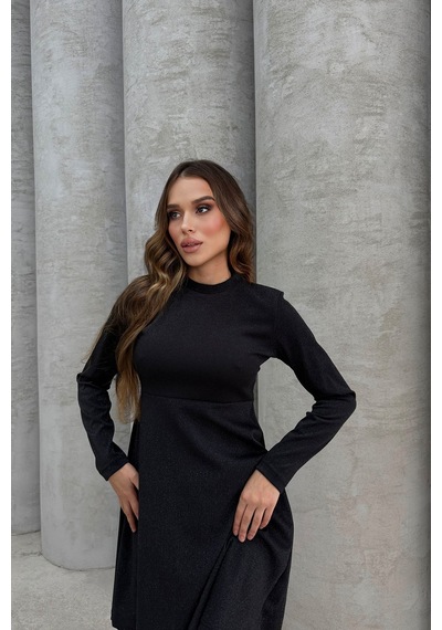 Lesa Wear Yumuşacık Likralı Simli Mini Gece Elbisesi Siyah