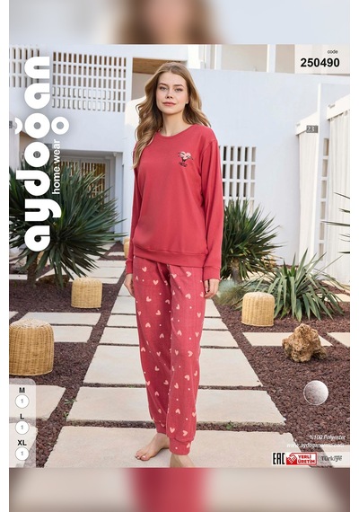 Aydoğan Kadın Asya Termal Kapli Nar Çiçeği Pijama Takım 0491 Kırmızı