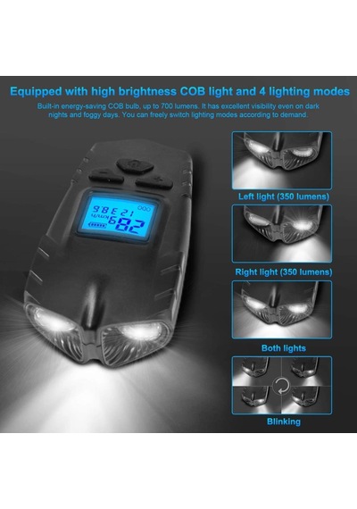Bk001-T6 Led 3000 Mah 3 In 1 Hız Gösterge Korna Bisiklet Farı Su Siyah