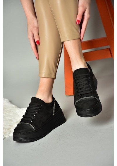 Fox Shoes R274217502 Siyah Süet Kalın Tabanlı Spor Ayakkabı Sneakers Siyah