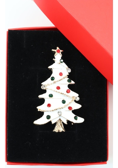 Yeni Yıl Ağacı Broş. Kristal Taşlı Tasarım Noel Ağaçlı Yaka İğnesi Erkek Kadın Broş. Çok Renkli