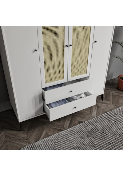 Merlin Mobilya Diamond 4 Kapaklı Çift Hazeranlı Beyaz Dolap