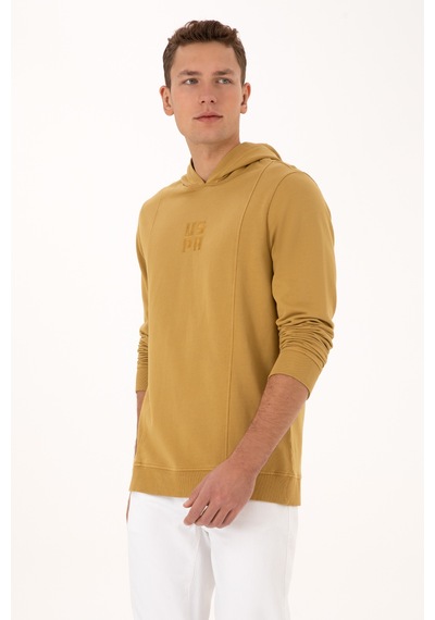 U.S. Polo Assn. Erkek Regular Fit Kapüşonlu Yıkamalı Hardal İnce Sweatshirt 50315493-VR151
