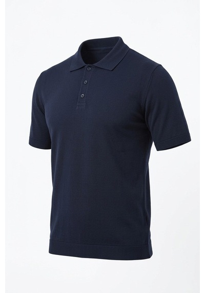Onno Pamuk İplikli İnce Polo Yaka Düğmeli Triko Tshirt Lacivert