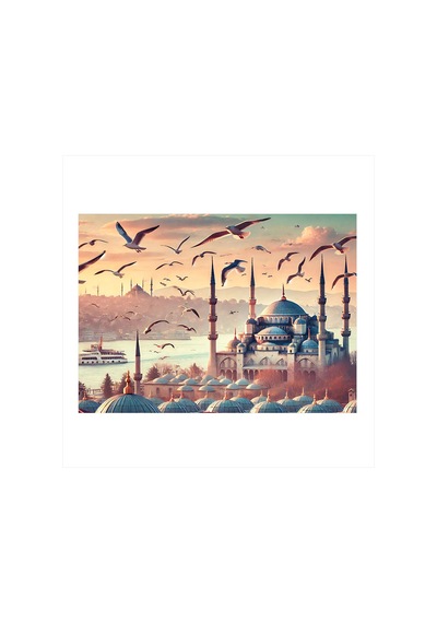 Martılar Ve Mavi Cami Mdf Tablo