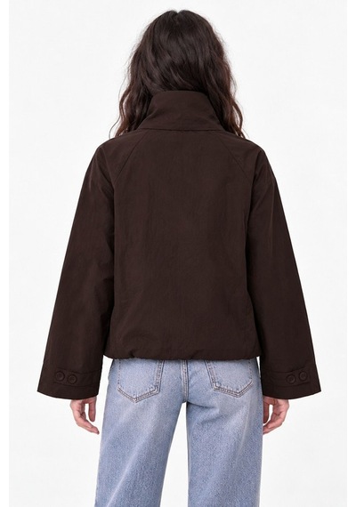Hiccup Dik Yaka Düğmeli Oversize Trençkot Kahverengi