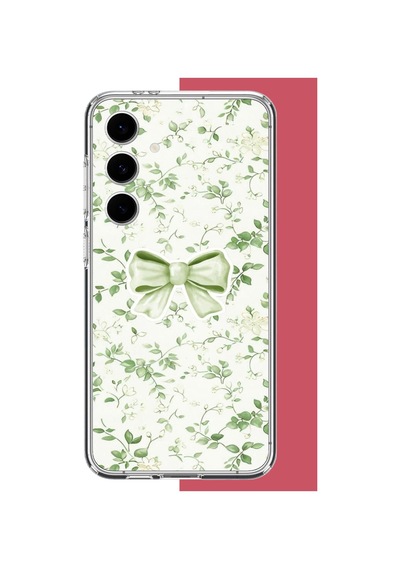 Samsung Galaxy S24 Fe Uyumlu Yeşil Fiyonk Pattern Baskılı Silikon Kılıf Renkli