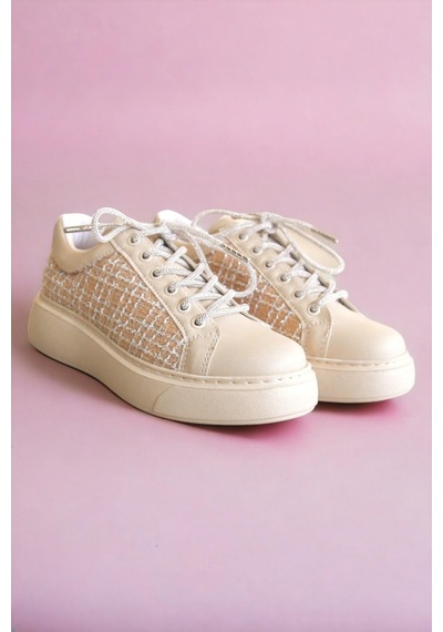 Cilt-Tekstil Garnili Sneakers Bej-Bej