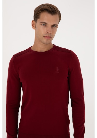U.S. Polo Assn. Erkek Slim Fit Bisiklet Yaka Bordo Basic Kazak 50307779-VR014