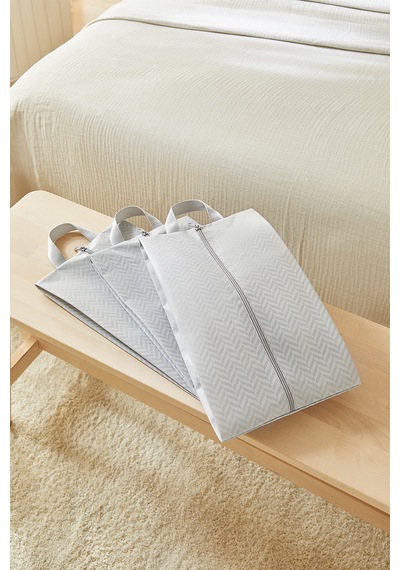 Ocean Home Textile 4'lü Gri Balıksırtı Ayakkabı Düzenleyici Taşıma Çantası Seti 22 X 40 X 9 Cm