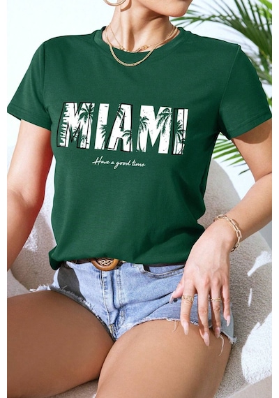 Uyguntarz Unisex Miami Baskılı Oversize Tshirt Yeşil