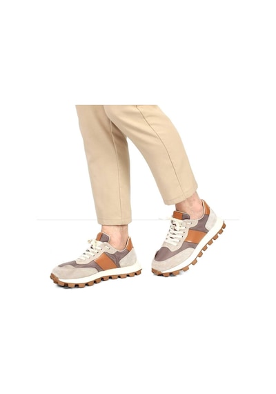 Erkek Bej Taba Bağcıklı Kalın Tabanlı Süet Deri Sneaker