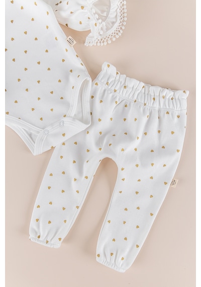 Babymod Yaldızlı Kalp Desenli Bandanalı 3'lü Kız Bebek Takım 001