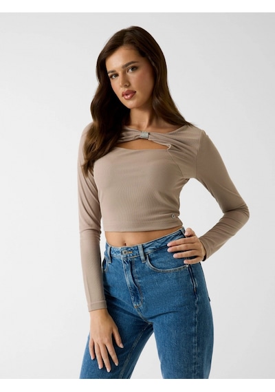 Guess Uzun Kollu Milena Önü Fiyonklu Kadın Bej Top W6rp11kaql2-a10l Bej