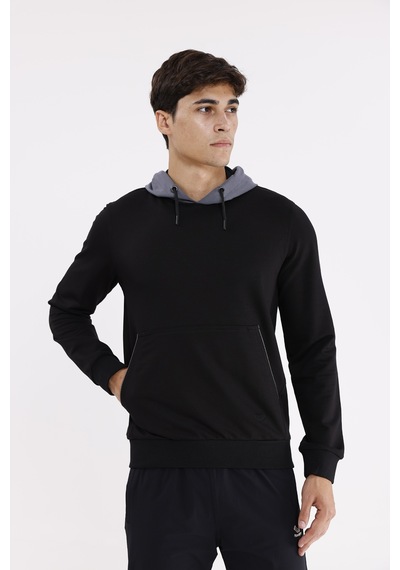 Rowinger Kanguru Cepli Ayarlanabilir Kordonlu Ribana Manşetli Rahat Kesim Kapüşonlu Sweatshirt Black