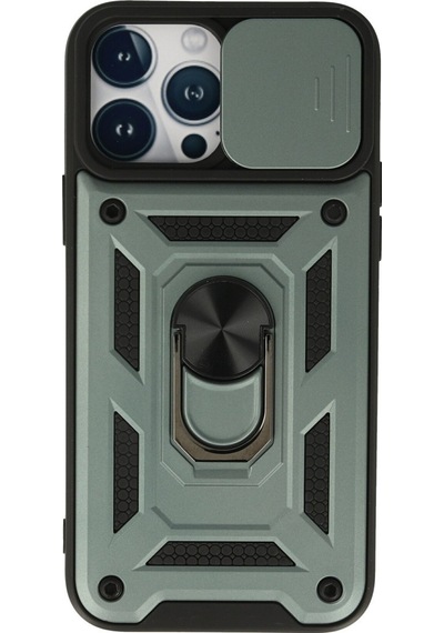 Apple Uyumlu   iPhone 13 Pro Max Kılıf Pars Lens Yüzüklü Silikon - Yeşil