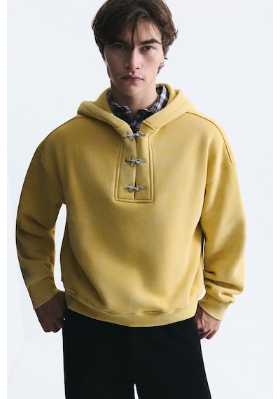 Vamos Boxy Fit Metal Klips Kapama Sweatshirt Sarı