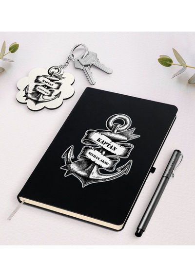 Kişiye Özel Kaptan Siyah Defter Kalem Ve Anahtarlık Seti-6