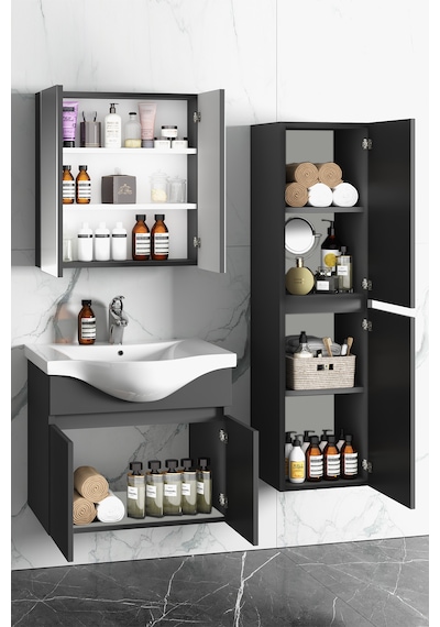 Yıldız 55+35 Cm Antrasit Gri Mdf Lavabolu Asma Banyo Dolabı Takım Antrasit - Gri