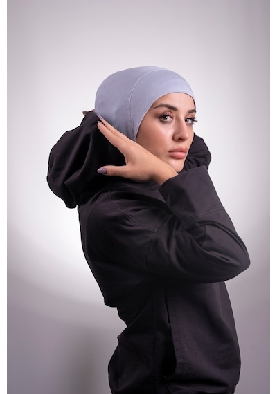 Hürrem Bone Gri Pratik Hazır Geçmeli Bone Viskon Kumaş Hijab Spor 2106_15 Gri