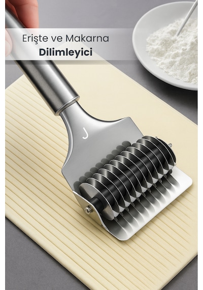 Erişte Ve Makarna Dilimleyici - Paslanmaz Çelik - Pratik Hamur Kesme Aparatı - 9 Bıçaklı Krom