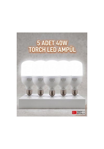 5 Li Avantaj Seti 40w Mega Torch Led Ampul - Yüksek Lümen Ultra Parlak Beyaz Işık - E27 Duy Tasarruflu Ampul
